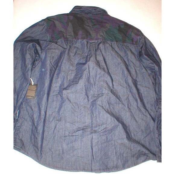 New Mens NWT True Religion Jeans Designer Denim Camo Shirt Button Down L Blue - Picture 10 of 10